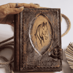 Hatıra Defteri El Yapımı Hakiki Deri Günlük Şamua Kağıt At Desen