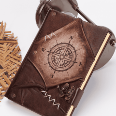 Hatıra Defteri El Yapımı Hakiki Deri Günlük Şamua Kağıt Pusula