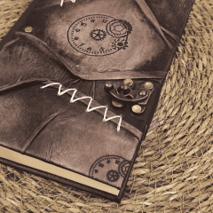 Hatıra Defteri El Yapımı Hakiki Deri Günlük Şamua Kağıt Saat Desen