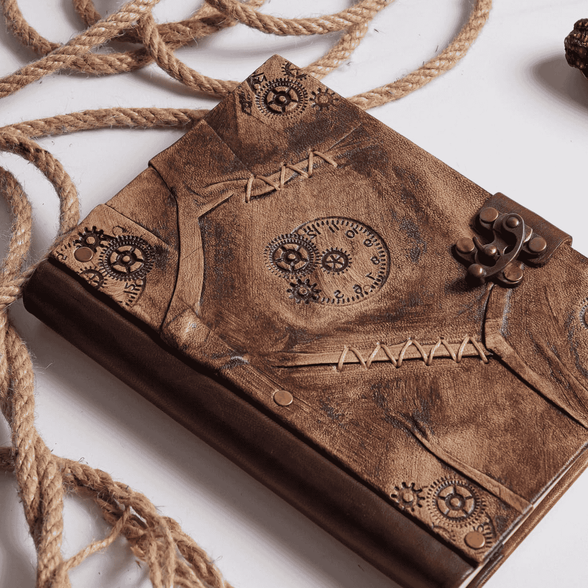 Hatıra Defteri El Yapımı Hakiki Deri Günlük Şamua Kağıt Saat Desen