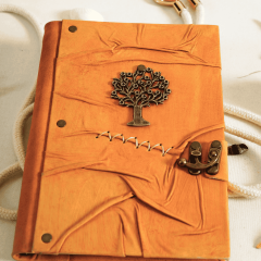 Hatıra Defteri El Yapımı Hakiki Deri Günlük Şamua Kağıt Metal Hayat Ağacı