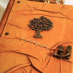 Hatıra Defteri El Yapımı Hakiki Deri Günlük Şamua Kağıt Metal Hayat Ağacı