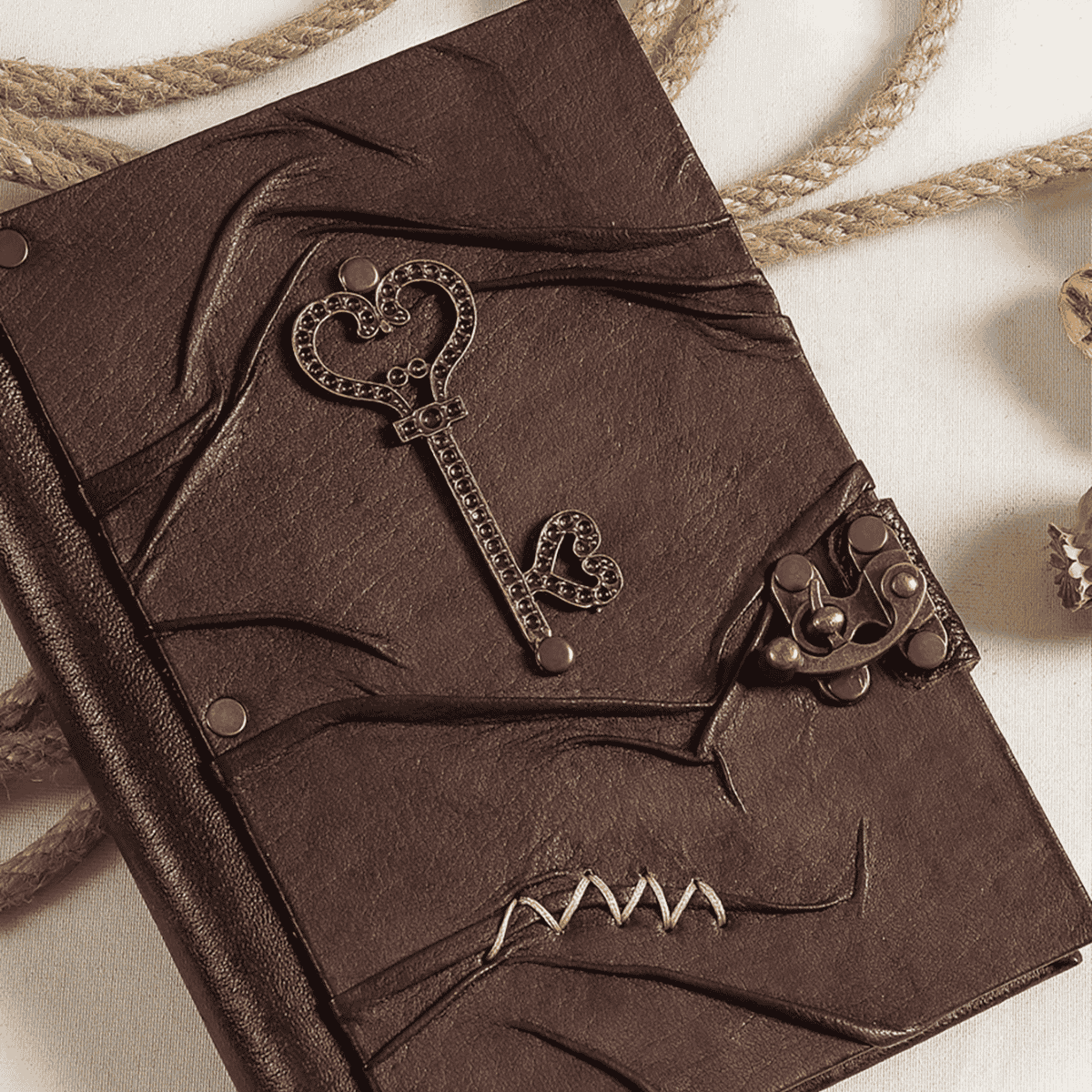 Hatıra Defteri El Yapımı Hakiki Deri Günlük Şamua Kağıt Anahtar