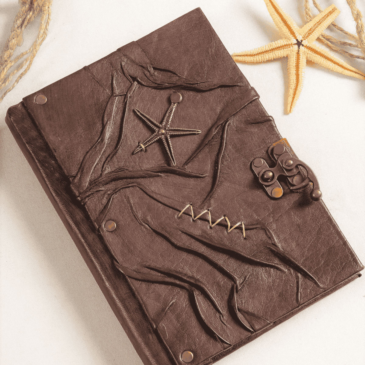 Hatıra Defteri El Yapımı Hakiki Deri Günlük Şamua Kağıt Yıldız