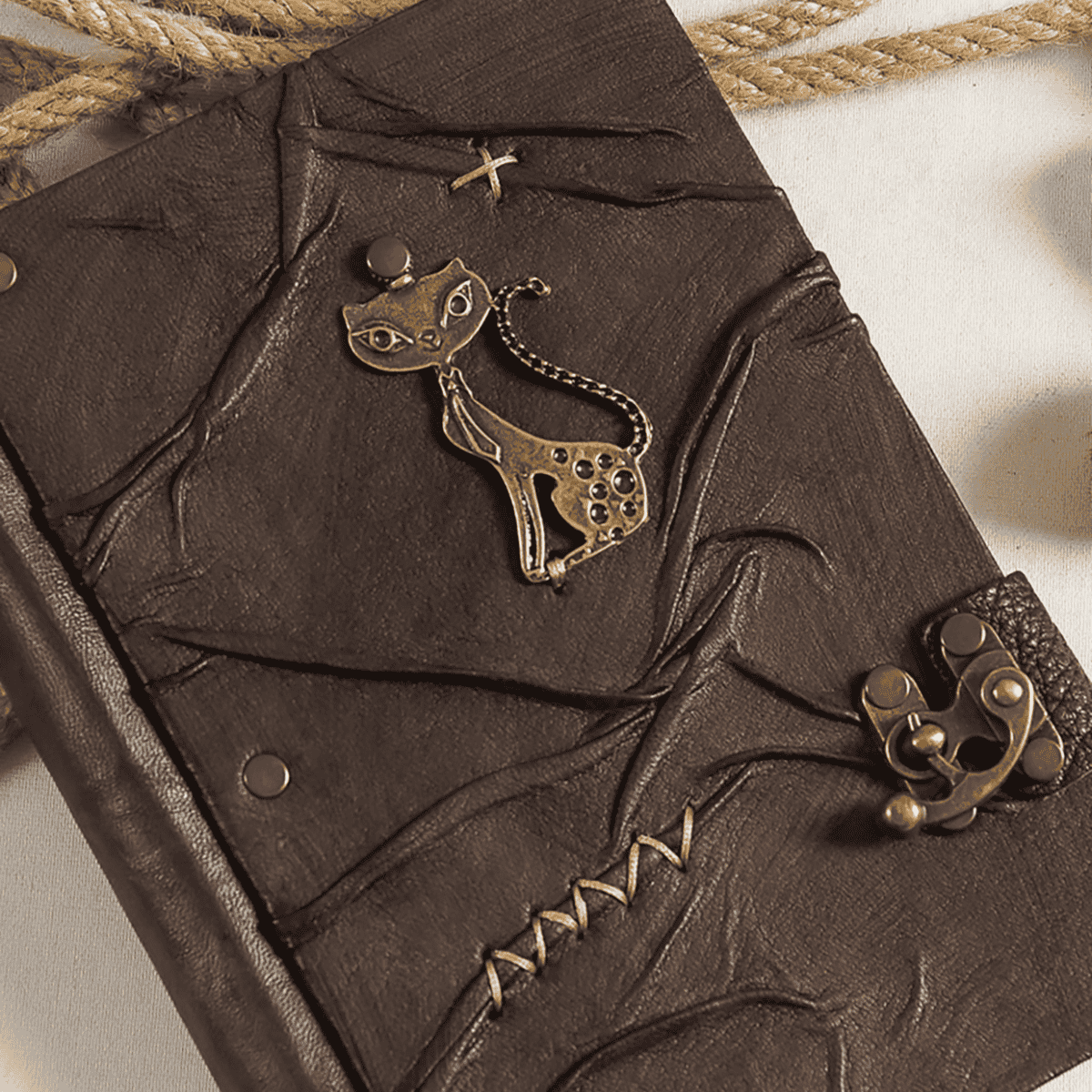 Hatıra Defteri El Yapımı Hakiki Deri Günlük Şamua Kağıt Kedi