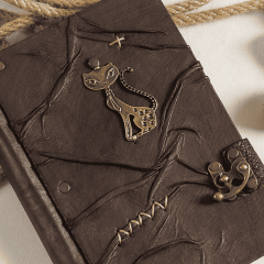 Hatıra Defteri El Yapımı Hakiki Deri Günlük Şamua Kağıt Kedi