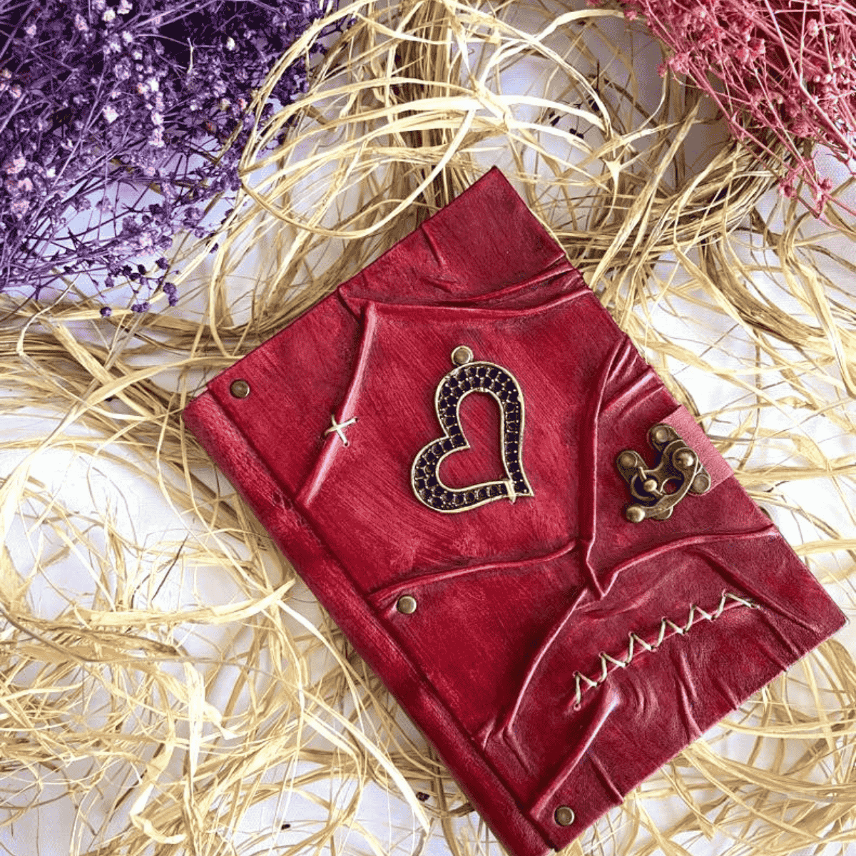 Hatıra Defteri El Yapımı Hakiki Deri Günlük Şamua Kağıt Kalp