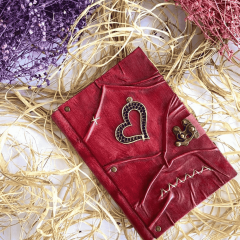 Hatıra Defteri El Yapımı Hakiki Deri Günlük Şamua Kağıt Kalp