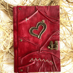 Hatıra Defteri El Yapımı Hakiki Deri Günlük Şamua Kağıt Kalp