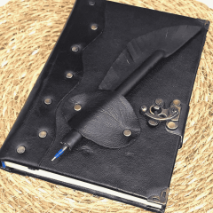 Hatıra Defteri El Yapımı Hakiki Deri Günlük Şamua Kağıt Kalemli