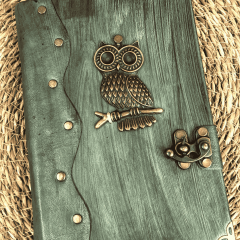 Hatıra Defteri El Yapımı Hakiki Deri Günlük Şamua Kağıt Büyük Baykuş